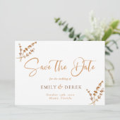 Boho Minimalistisch Foto Burnt Orange Floral Weddi Einladung (Stehend Vorderseite)
