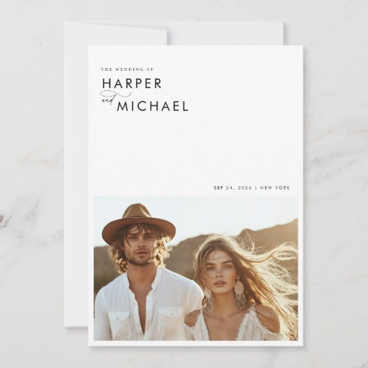 Boho Minimalistisch Foto Wedding Einladung (Vorderseite)
