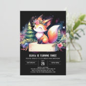Boho Minimalistisch Fox Birthday digital Einladung (Stehend Vorderseite)