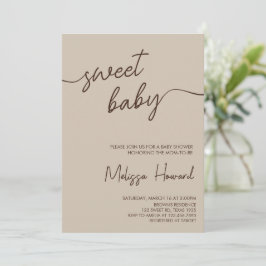 Boho Minimalistisch Gender Neutral Brown Babydusch Einladung