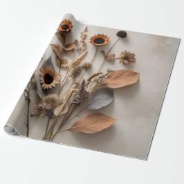 Boho Minimalistisch getrocknete Blumenkunst Printw Geschenkpapier