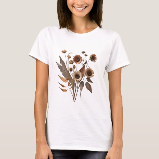 Boho Minimalistisch getrocknete Blumenkunst Printw T-Shirt (Vorderseite)