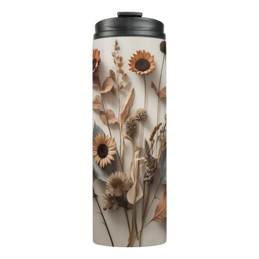 Boho Minimalistisch getrocknete Blumenkunst Printw Thermosbecher (Vorderseite)