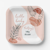 Boho Minimalistisch Hello Baby Dusche Blush Pappteller (Vorderseite)