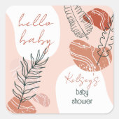 Boho Minimalistisch Hello Baby Dusche Blush Quadratischer Aufkleber (Vorderseite)