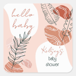 Boho Minimalistisch Hello Baby Dusche Blush Quadratischer Aufkleber