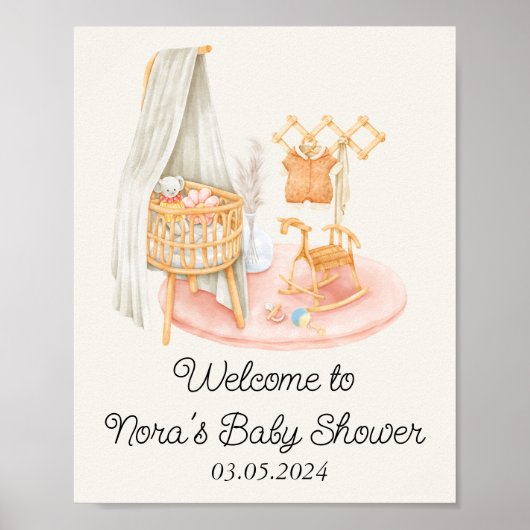 Boho Minimalistisch Kinderzimmer Girl Babydusche Poster (Vorne)