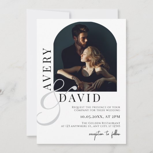 Boho Minimalistisch Modern Wedding Foto Arched Einladung (Vorderseite)