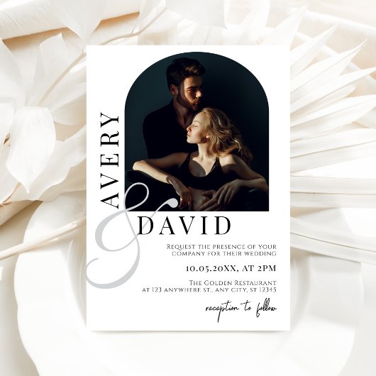 Boho Minimalistisch Modern Wedding Foto Arched Einladung