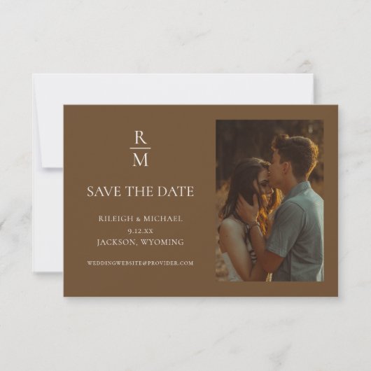 Boho Minimalistisch Monogram Foto Save the Date (Vorderseite)