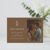 Boho Minimalistisch Monogram Foto Save the Date (Stehend Vorderseite)