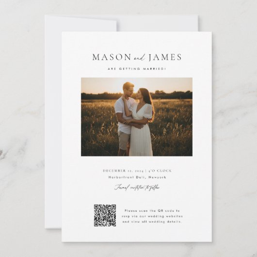 Boho Minimalistisch QR Code Foto Save The Date (Rückseite)