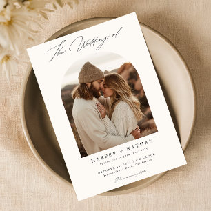 Boho Minimalistisch QR Code Foto Wedding Einladung