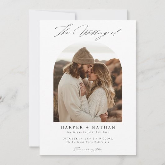 Boho Minimalistisch QR Code Foto Wedding Einladung (Vorderseite)