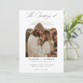 Boho Minimalistisch QR Code Foto Wedding Einladung (Stehend Vorderseite)