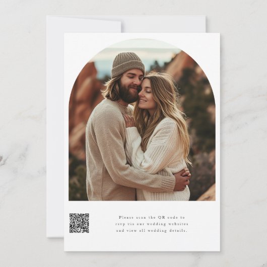 Boho Minimalistisch QR Code Foto Wedding Einladung (Rückseite)