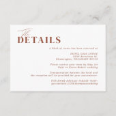 Boho Minimalistisch Rust Terracotta Hochzeit Detai Begleitkarte (Vorderseite)