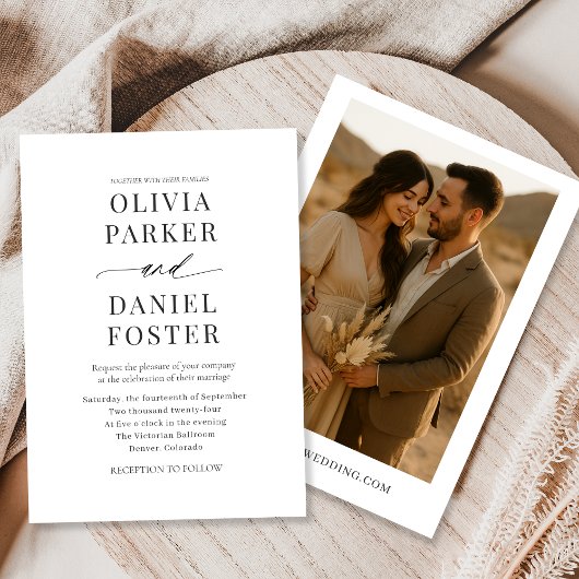 Boho Minimalistisch Rustic Foto Wedding Einladung