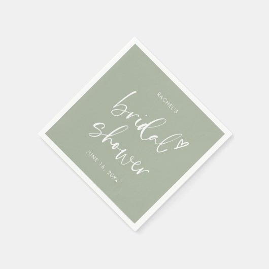 Boho Minimalistisch Sage Green Brautparty Serviette (Ecke)