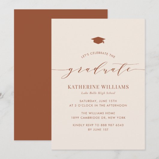 Boho Minimalistisch Script Terracotta Graduation P Einladung (Vorne/Hinten)