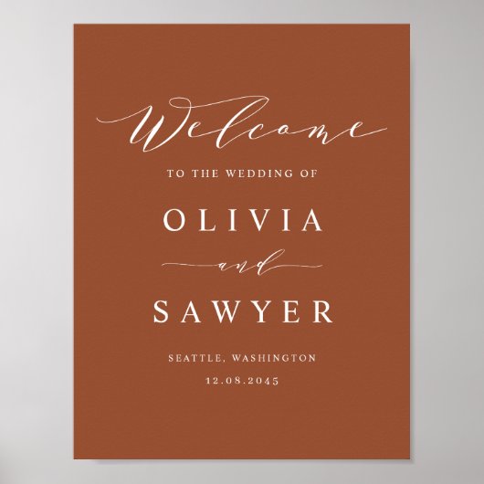 Boho Minimalistisch Script Terracotta Wedding Will Poster (Vorne)