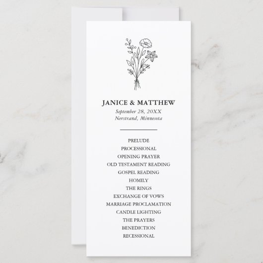 Boho Minimalistisch Simple Elegant Wedding Program (Vorderseite)
