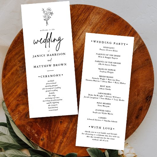 Boho Minimalistisch Simple Elegant Wedding Program