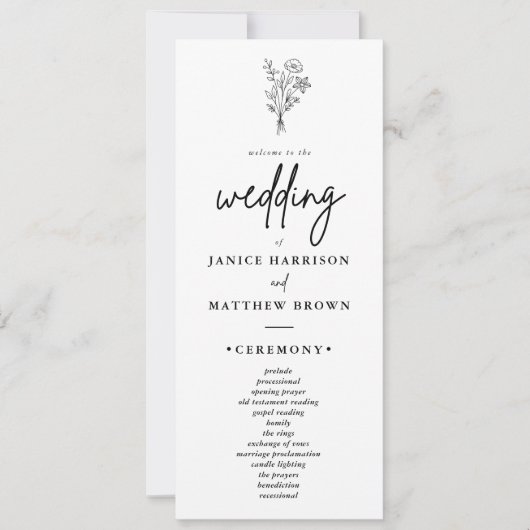 Boho Minimalistisch Simple Elegant Wedding Program (Vorderseite)
