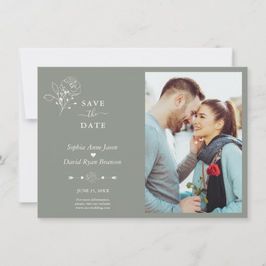 Boho Minimalistisch Simple Sage Green Foto Wedding Save The Date (Vorderseite)