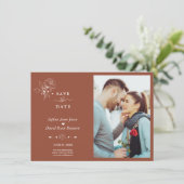 Boho Minimalistisch Simple Terracotta Foto Wedding Save The Date (Stehend Vorderseite)