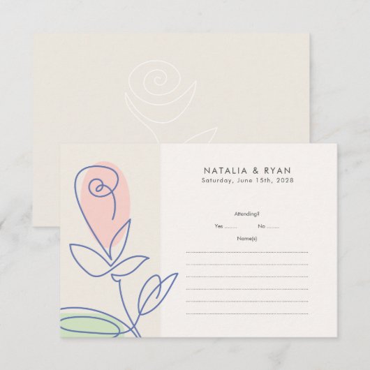 Boho Minimalistisch Spring Floral Wedding RSVP Karte (Vorne/Hinten)