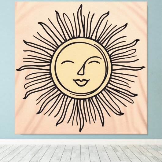 Boho Minimalistisch Sun Symbol Leinwand - Moderner (Insitu (Holzboden))