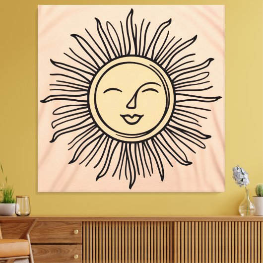 Boho Minimalistisch Sun Symbol Leinwand - Moderner (Insitu (Wohnzimmer))