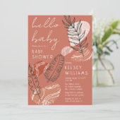 Boho Minimalistisch Terracotta Blush Hello Baby Du Einladung (Stehend Vorderseite)