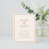 Boho Minimalistisch Terracotta Save the Date Ankündigungspostkarte (Stehend Vorderseite)