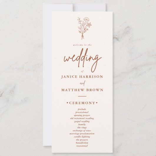 Boho Minimalistisch Terracotta Wedding Program (Vorderseite)