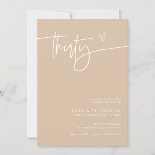Boho Minimalistisch Thirtieth Birthday Party | Mod Einladung (Vorderseite)