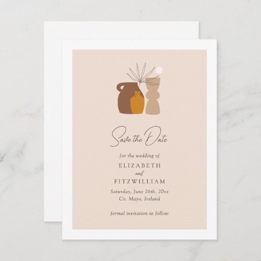 Boho Minimalistisch Vases Initials Wedding of Save The Date (Vorne/Hinten)
