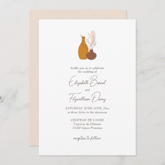 Boho Minimalistisch Vases Wedding Einladung (Vorne/Hinten)