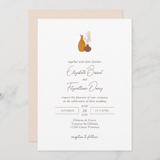 Boho Minimalistisch Vases Wedding Einladung (Vorne/Hinten)