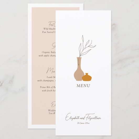 Boho Minimalistisch Vases Wedding Menükarte (Vorne/Hinten)