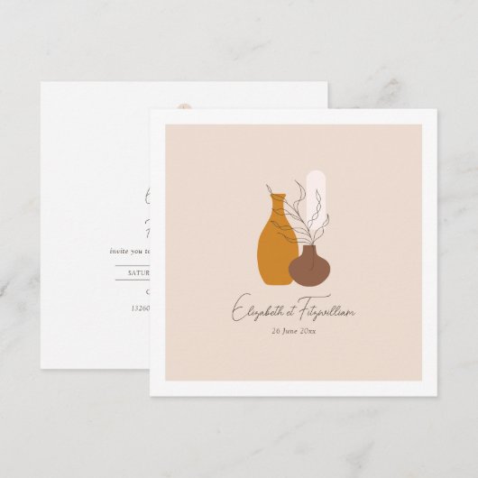 Boho Minimalistisch Vases Wedding Square Einladung (Vorne/Hinten)
