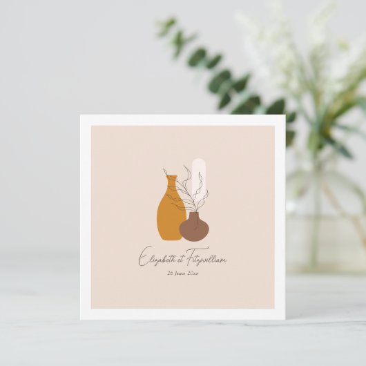 Boho Minimalistisch Vases Wedding Square Einladung (Stehend Vorderseite)