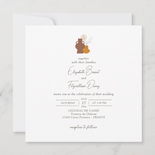 Boho Minimalistisch Vases Wedding Square Einladung (Rückseite)