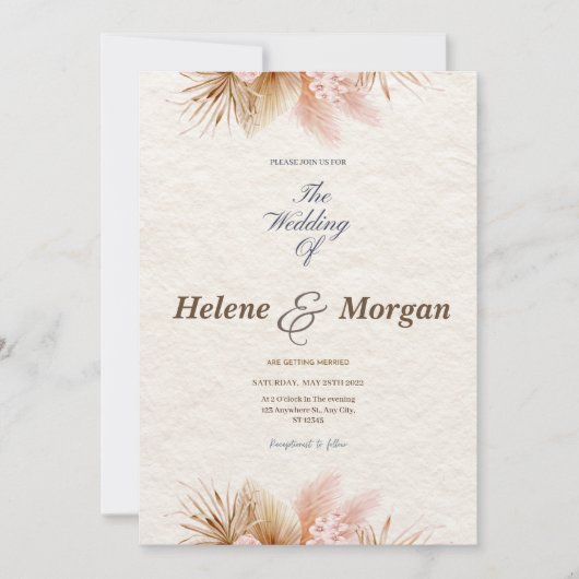 Boho Minimalistisch Wedding Einladung (Vorderseite)