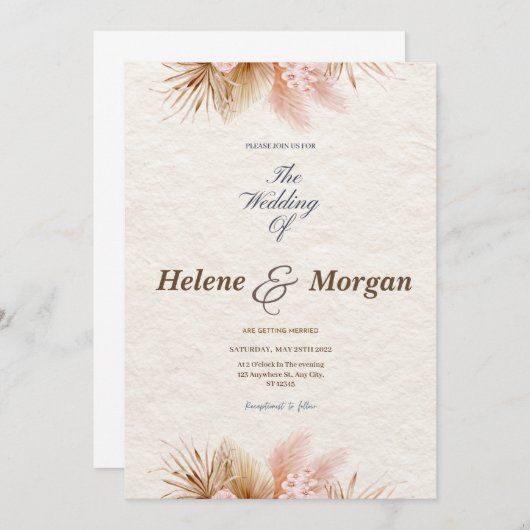 Boho Minimalistisch Wedding Einladung (Vorne/Hinten)