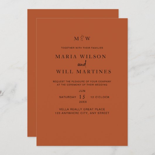 Boho Minimalistisch Wedding Moderne Hochzeit Einla Einladung (Vorne/Hinten)