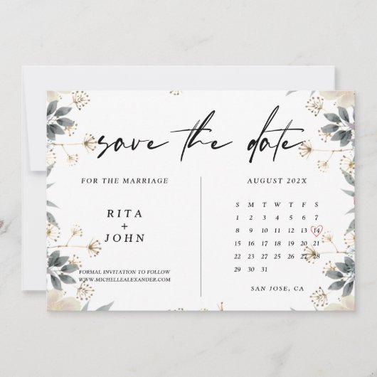 Boho Minimalistisch Wedding speichert die Datumska Save The Date (Vorderseite)