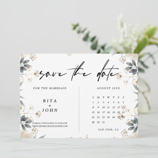 Boho Minimalistisch Wedding speichert die Datumska Save The Date (Stehend Vorderseite)
