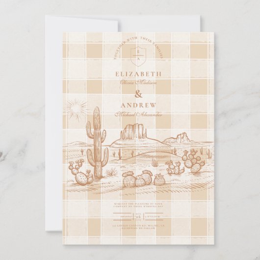 Boho Minimalistisch Western Wüste Wedding Einladung (Vorderseite)